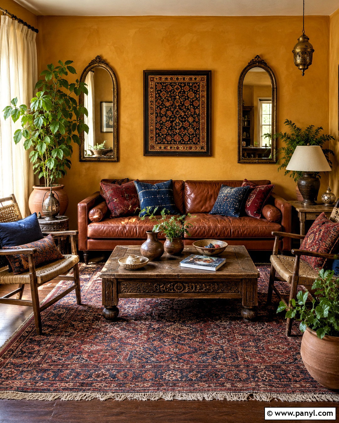 Saffron Yellow Wall Bohemian Vintage Room - 20 Yellow Wall Vintage Style Ideas