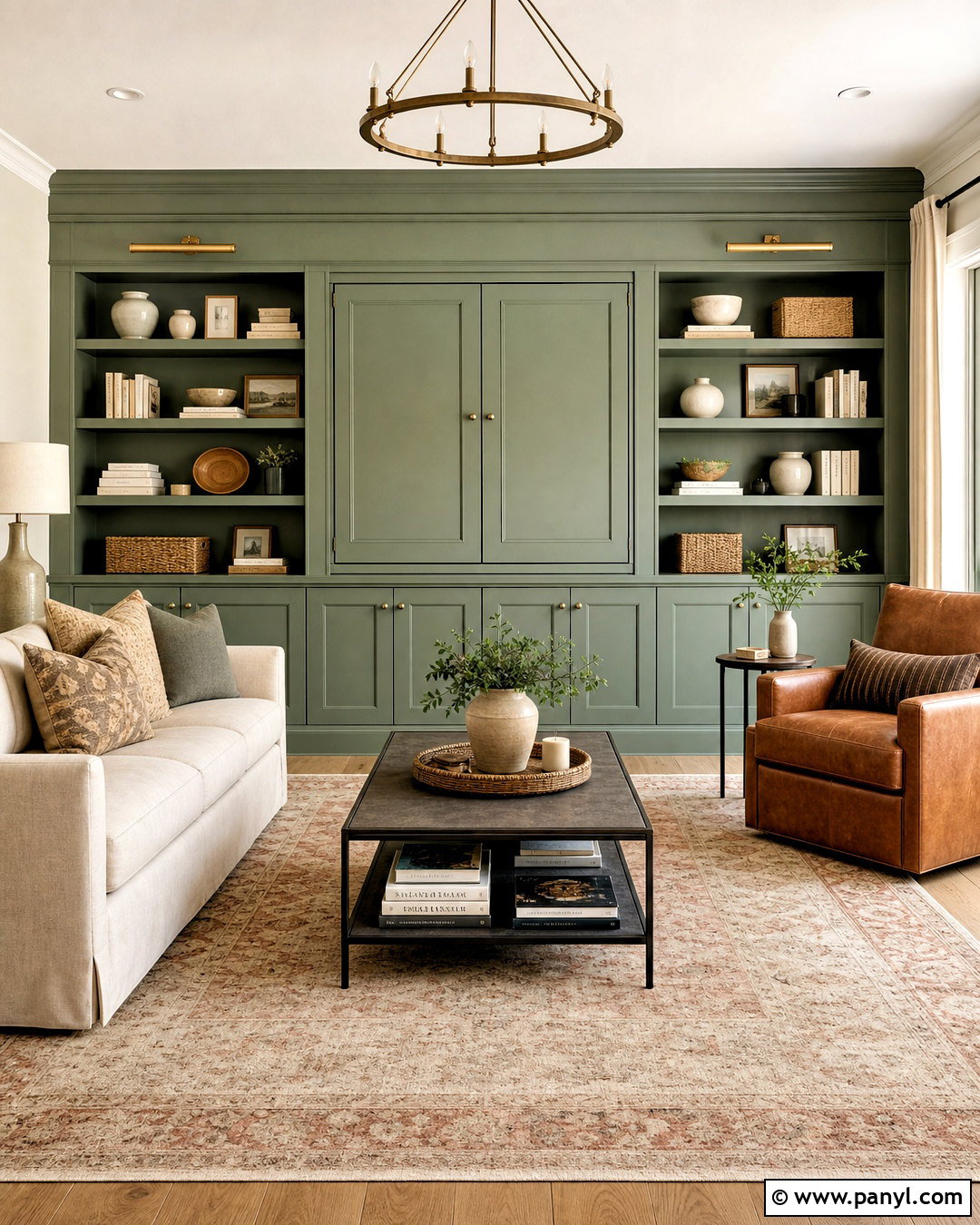 Sage Accent Wall With Built-In Shelves - 20 sage accent wall ideas