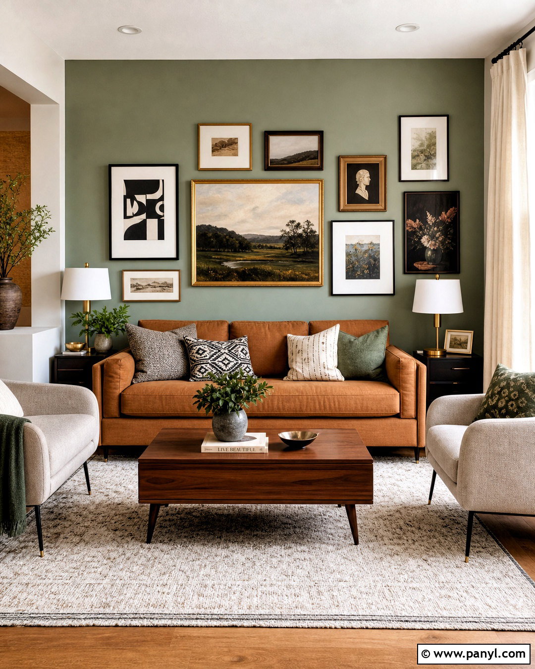 Sage Accent Wall With Gallery Art - 20 sage accent wall ideas