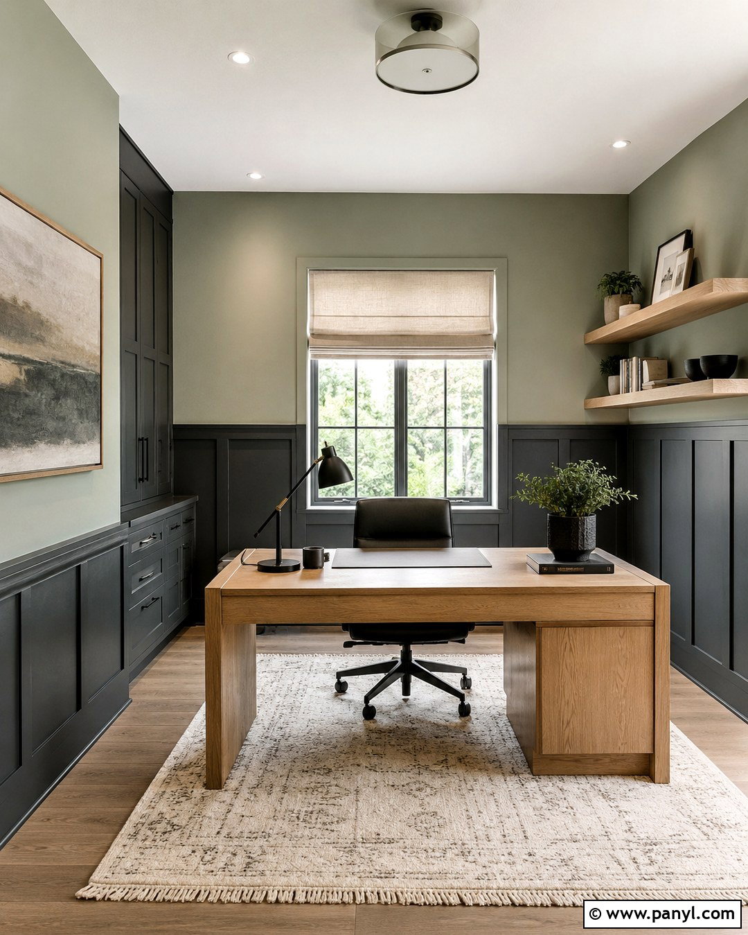 Sage And Charcoal Home Office Walls - 20 Two Tone Sage Walls