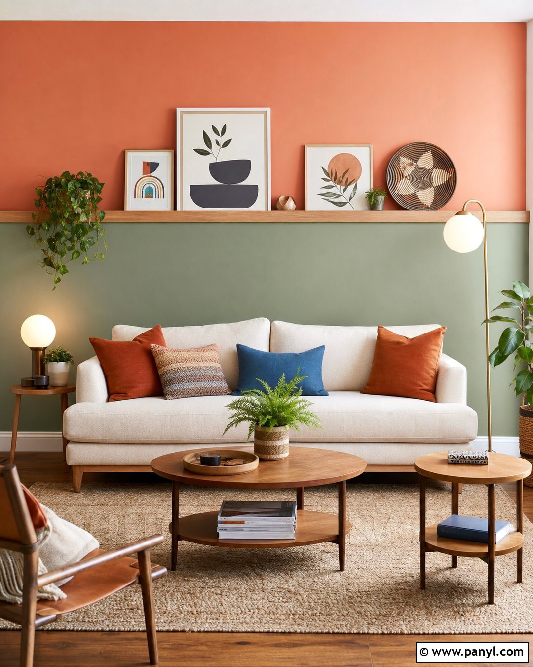 Sage And Coral Half Wall Accent Wall - 35 colorful accent wall ideas