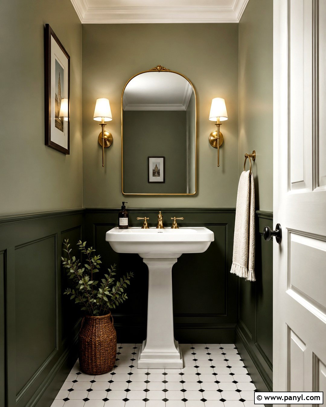 Sage And Dark Green Powder Room Walls - 20 Two Tone Sage Walls