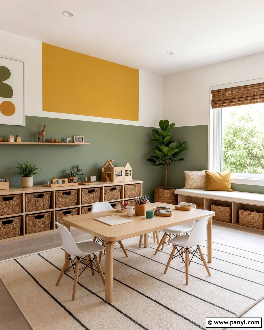 Sage And Mustard Color Block Wall - 20 Color Block Wall Playroom Ideas
