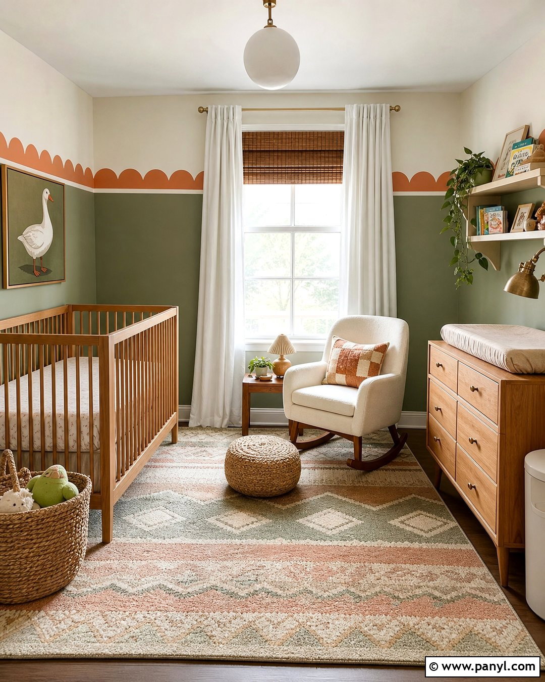 Sage And Peach Scalloped Nursery Wall - 30 retro wall paint ideas