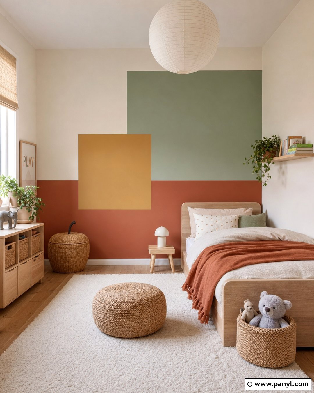 Sage And Terracotta Color Block Wall - 25 Geometric Wall Paint Kids