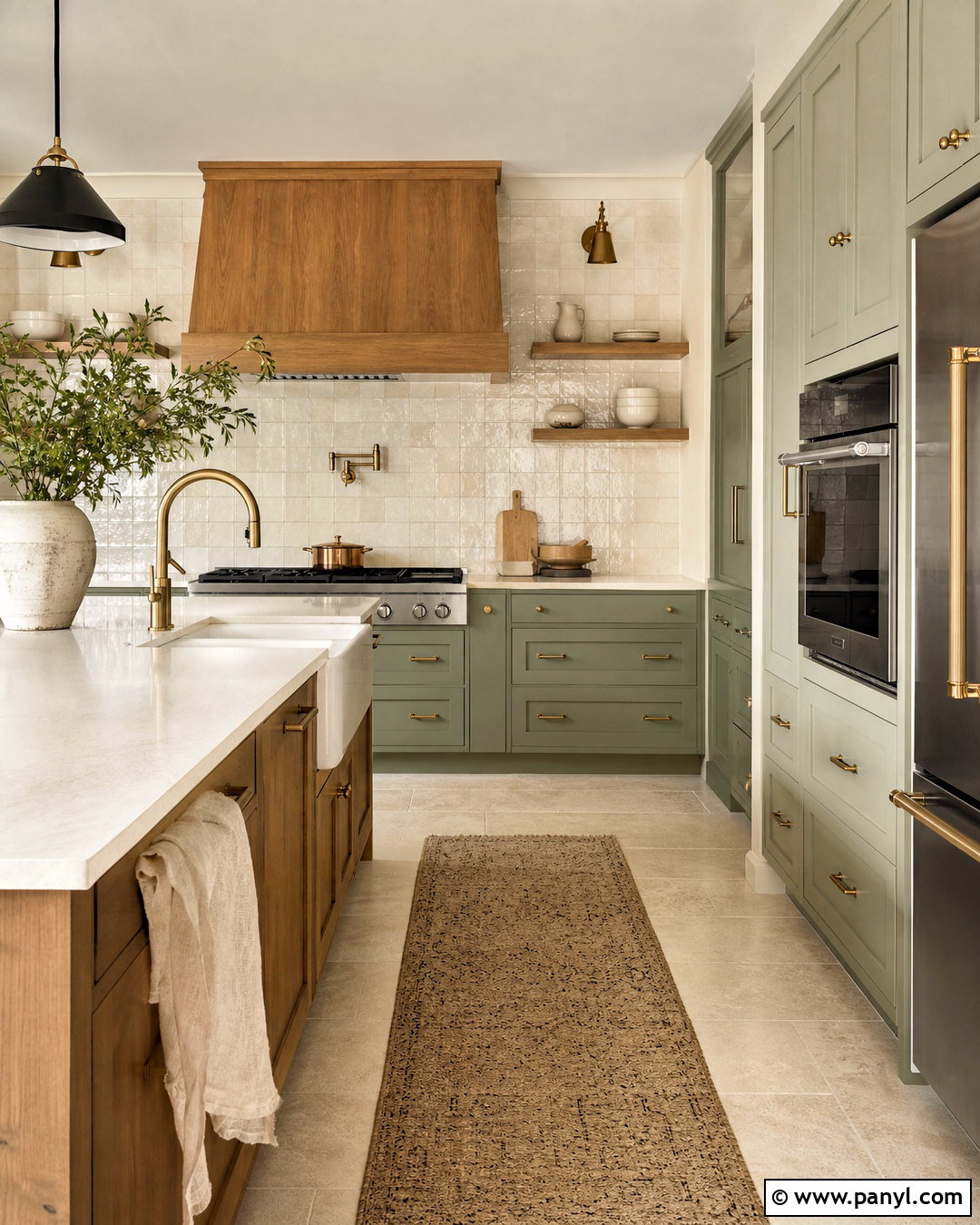 Sage Cabinets With A Cream Zellige Backsplash - 20 sage and cream kitchen ideas