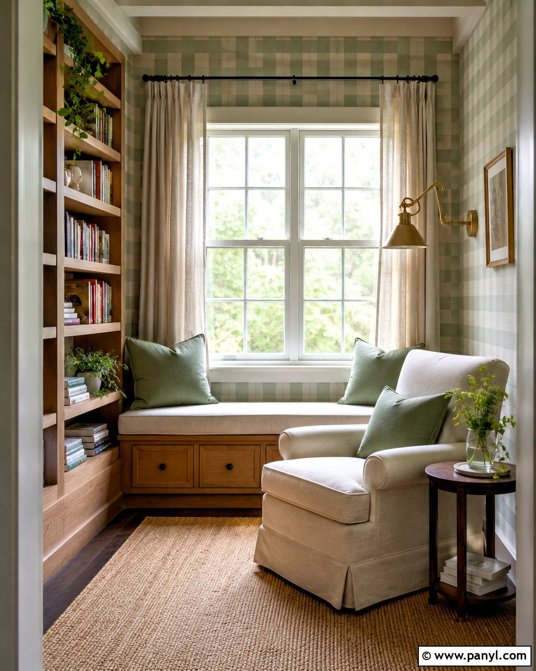 Sage Checkered Wallpaper Reading Nook - 20 cute checkered wallpaper ideas
