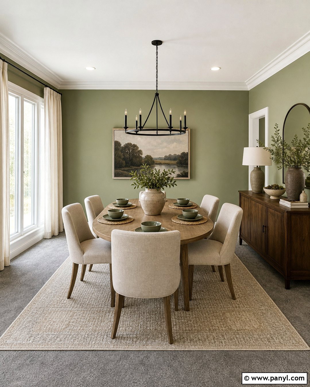Sage Dining Room With Grey Carpet - 20 Sage Walls Grey Carpet Ideas