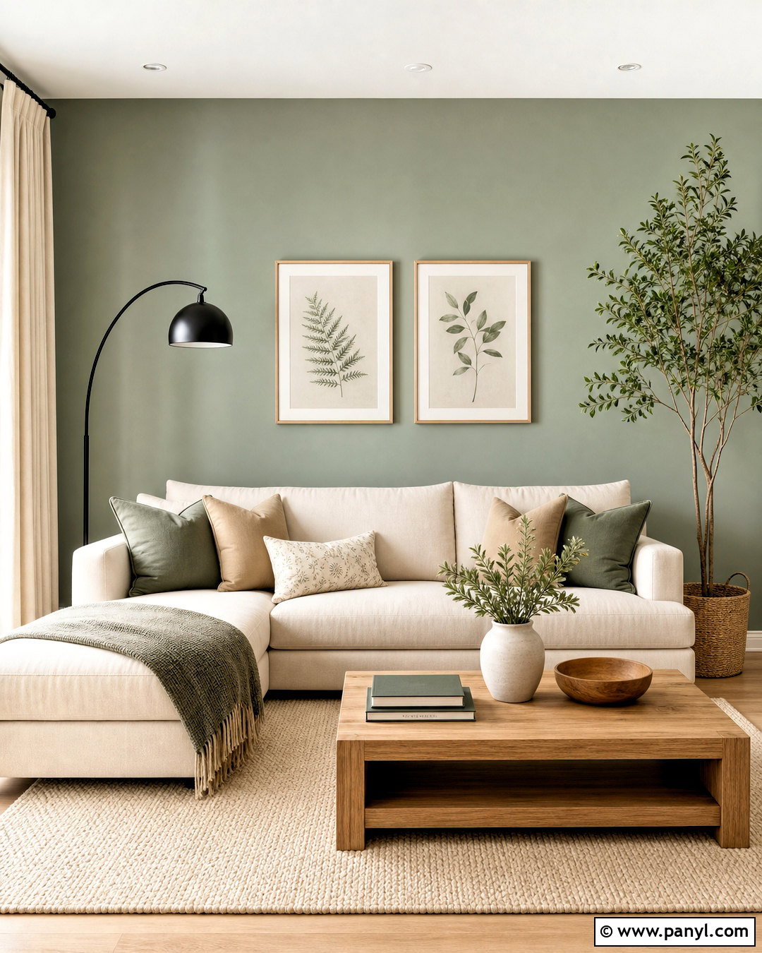 Sage Green Accent Wall And Cream Sofa - 20 sage green and cream living room ideas