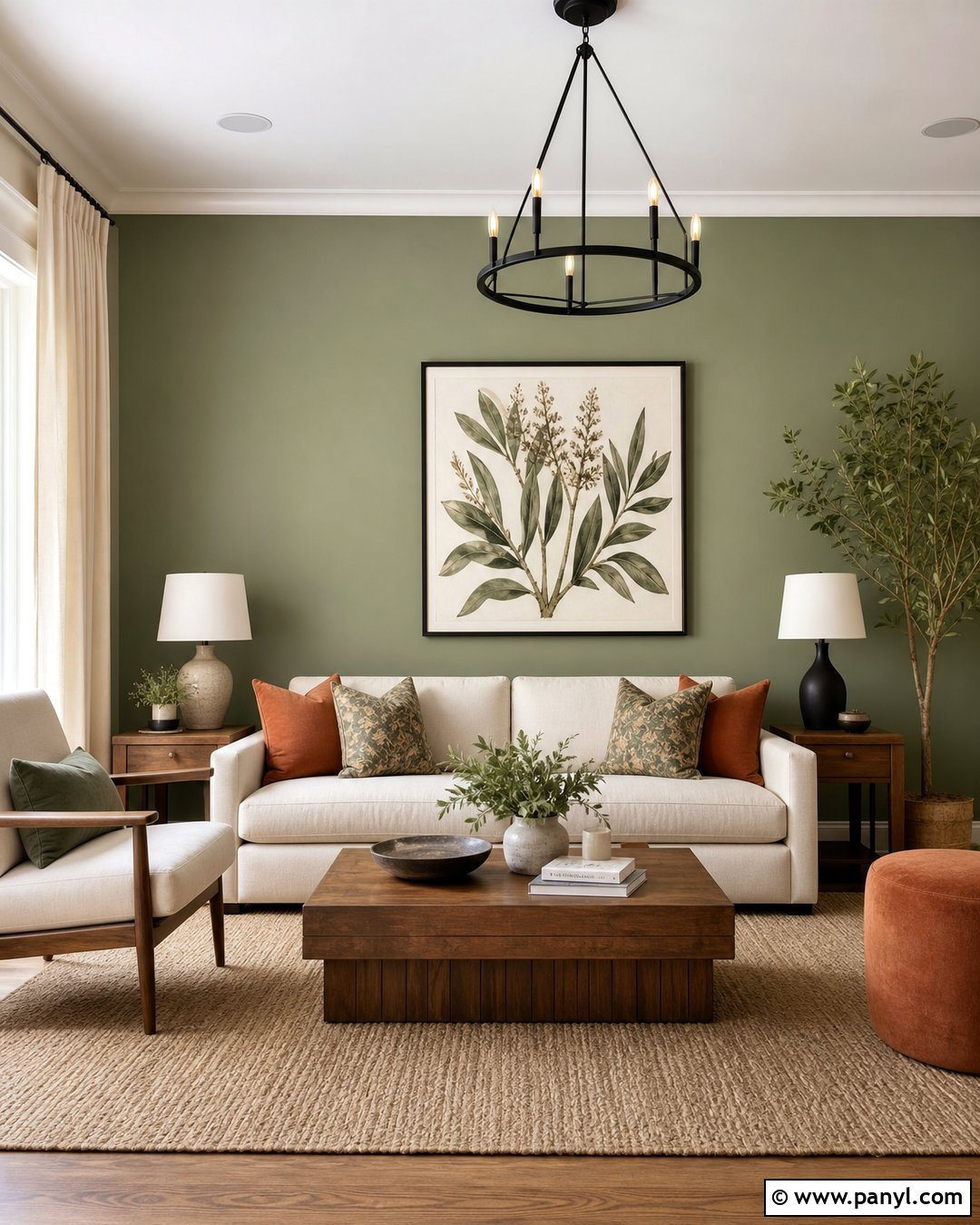Sage Green Accent Wall Behind Cream Sofa - 20 Cream Walls With Sage Green Accent Wall Ideas