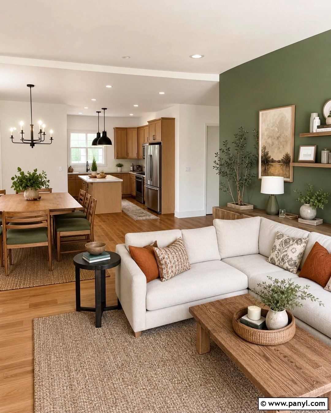 Sage Green Accent Wall In Open Floor Plan - 20 Cream Walls With Sage Green Accent Wall Ideas