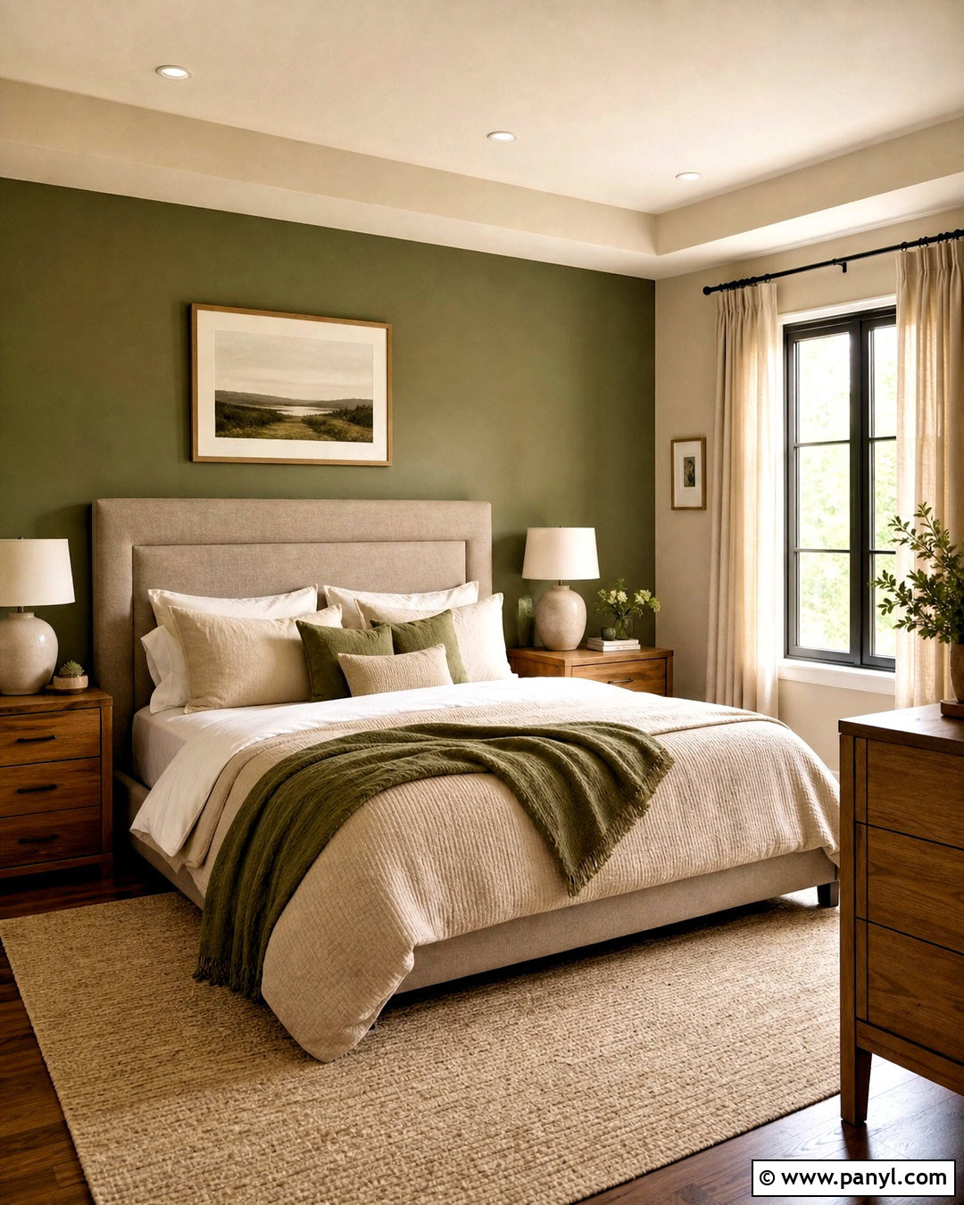 Sage Green Accent Wall With Beige Bedding - 20 sage green bedroom walls