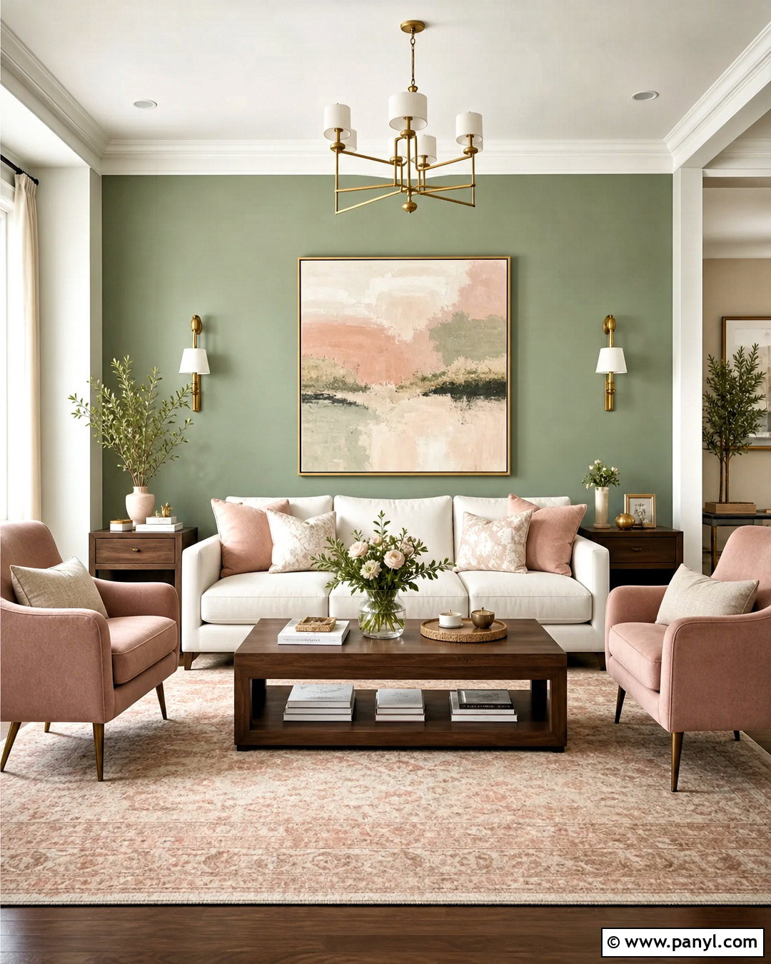 Sage Green Accent Wall With Blush Pink - 20 sage green accent wall living room ideas