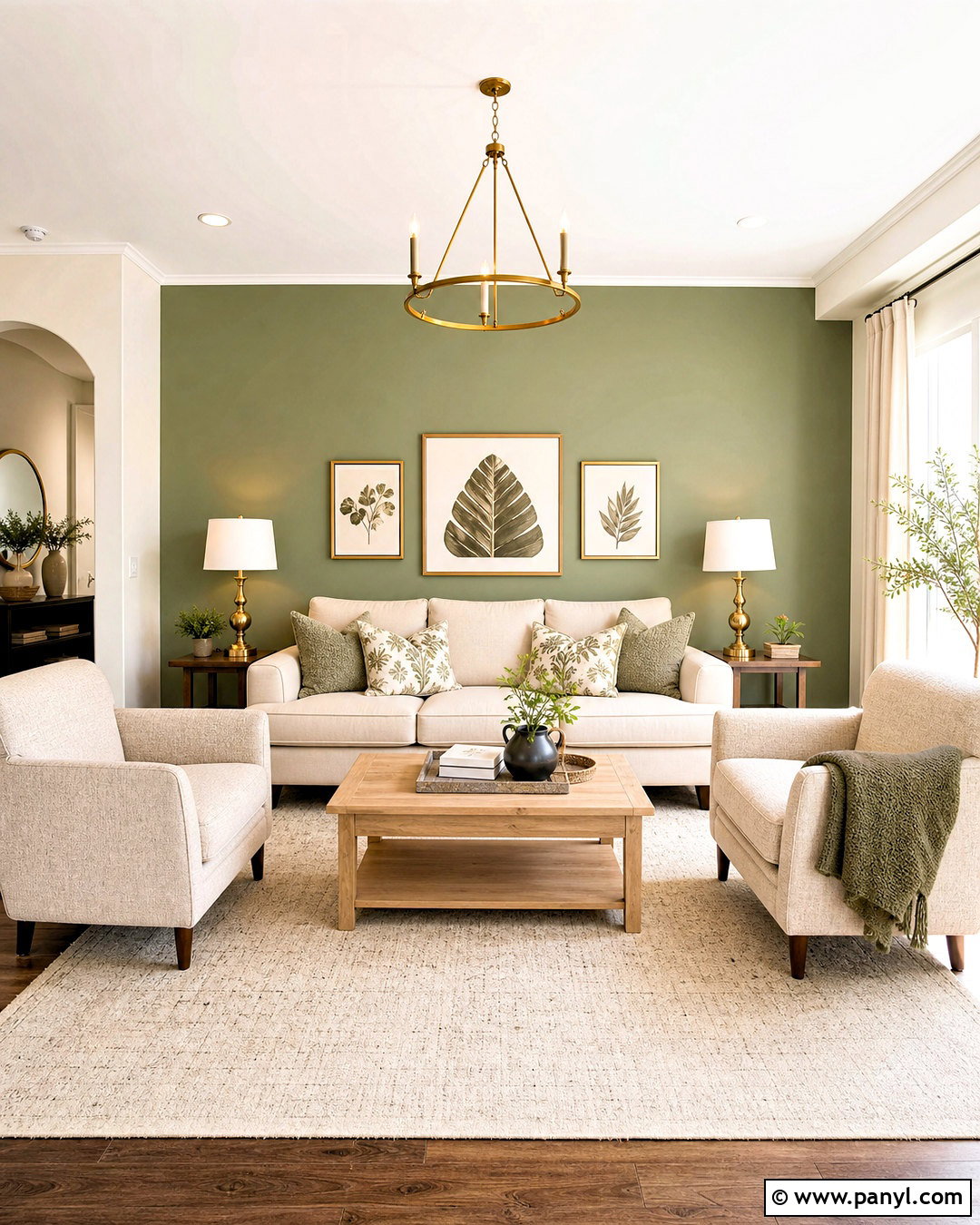Sage Green Accent Wall With Cream Sofa - 20 sage green accent wall living room ideas