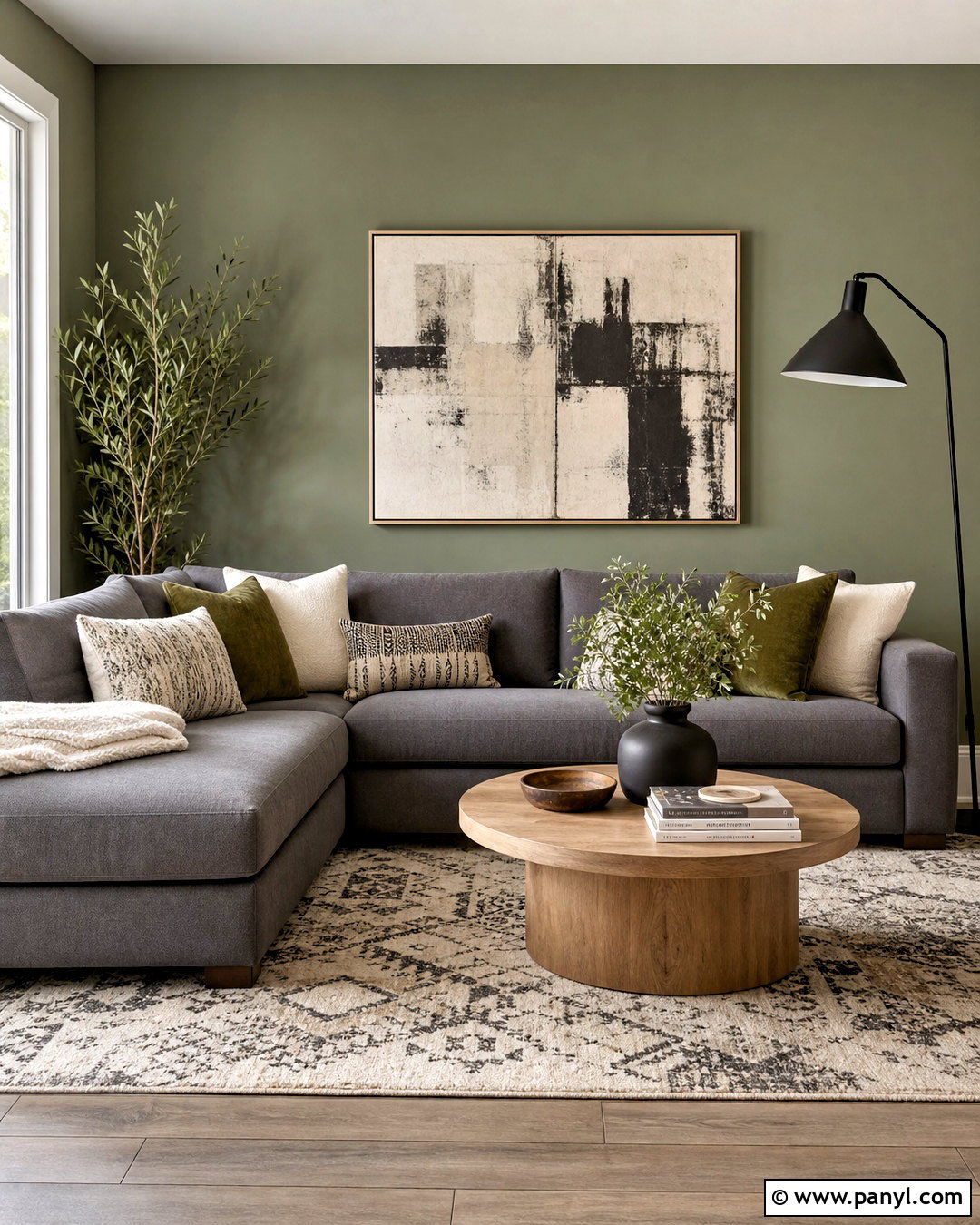 Sage Green Accent Wall With Gray Sectional - 20 sage green accent wall living room ideas