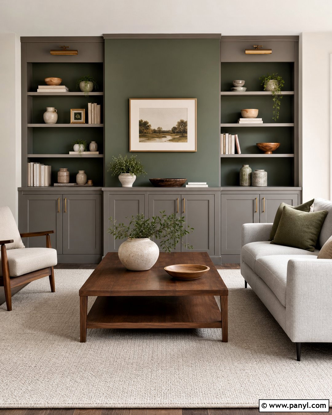 Sage Green Accent Wall With Grey Built-Ins - 20 Sage Green Accent Wall With Grey Ideas