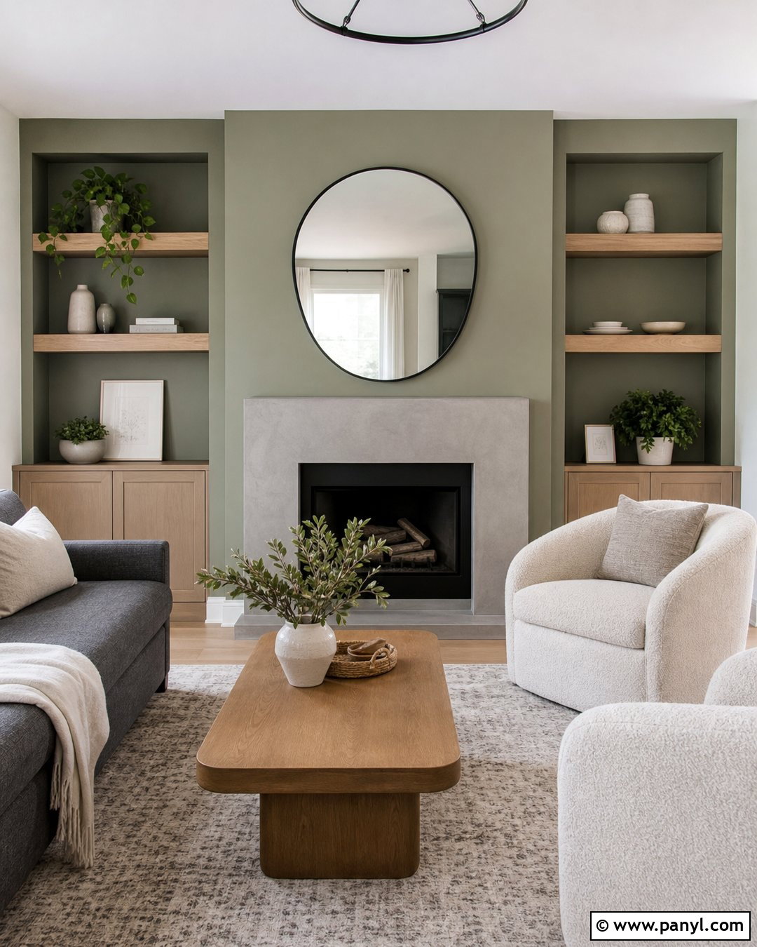 Sage Green Accent Wall With Grey Fireplace - 20 Sage Green Accent Wall With Grey Ideas