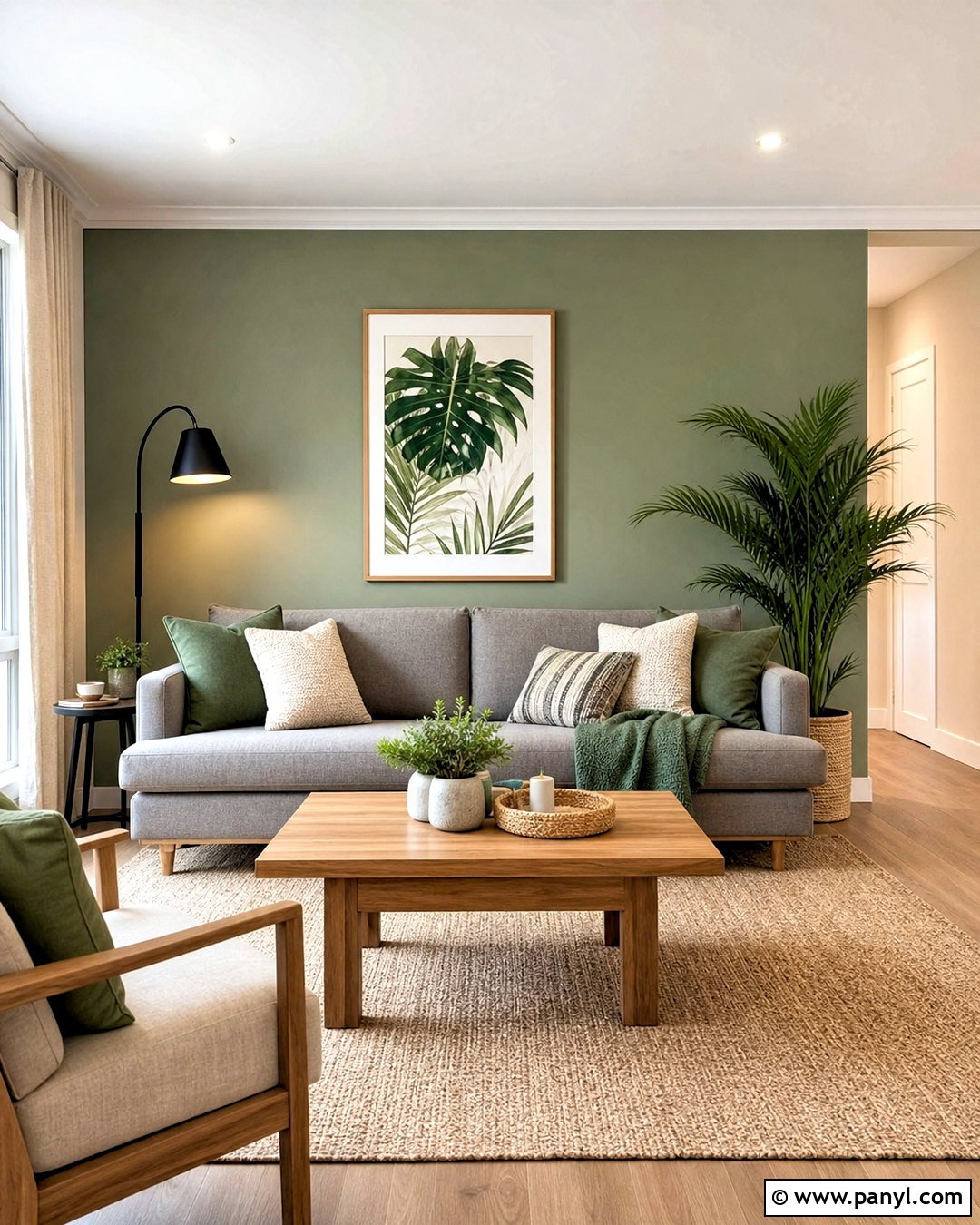 Sage Green Accent Wall With Grey Sofa - 20 sage green and grey living room ideas