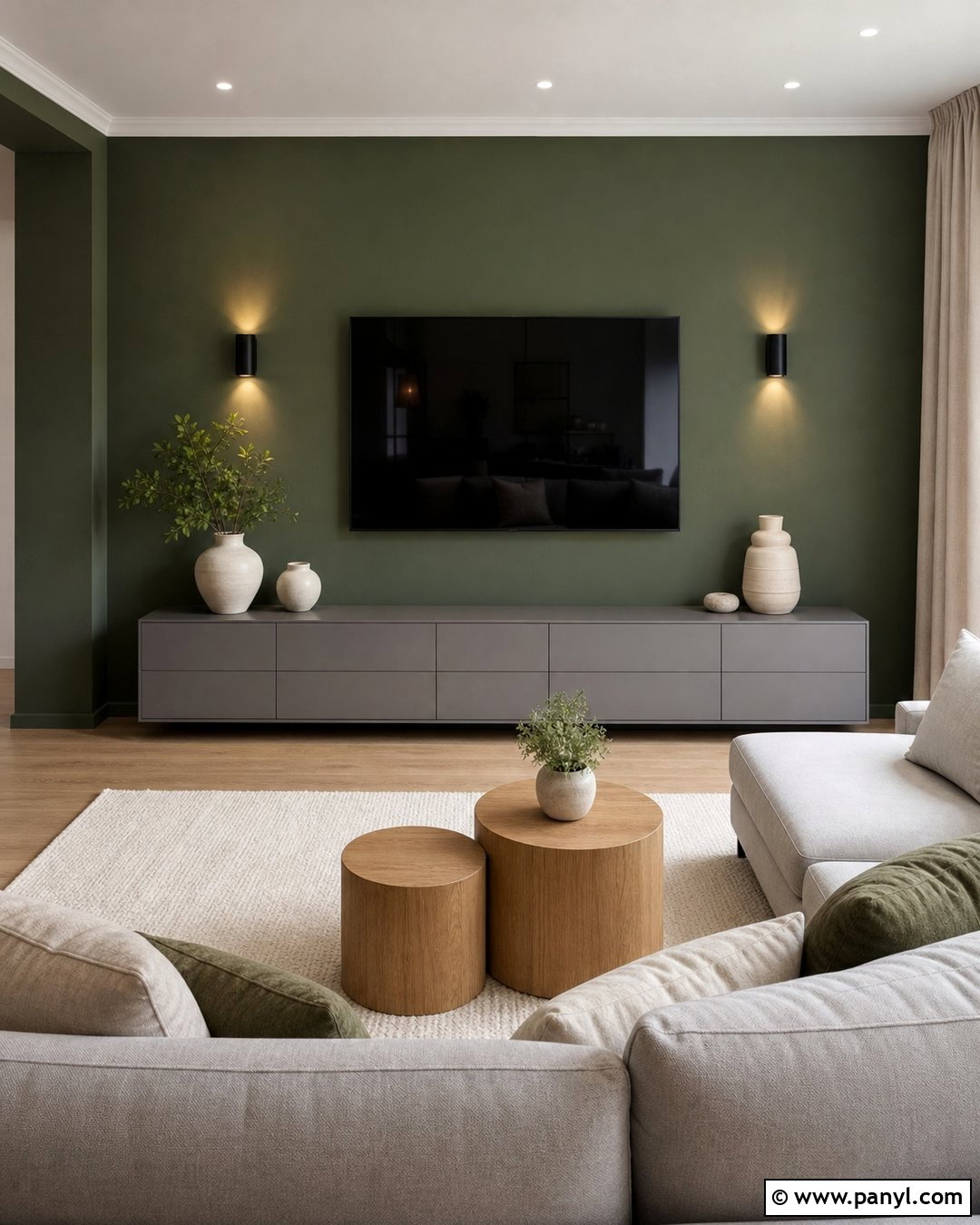 Sage Green Accent Wall With Grey TV Unit - 20 Sage Green Accent Wall With Grey Ideas