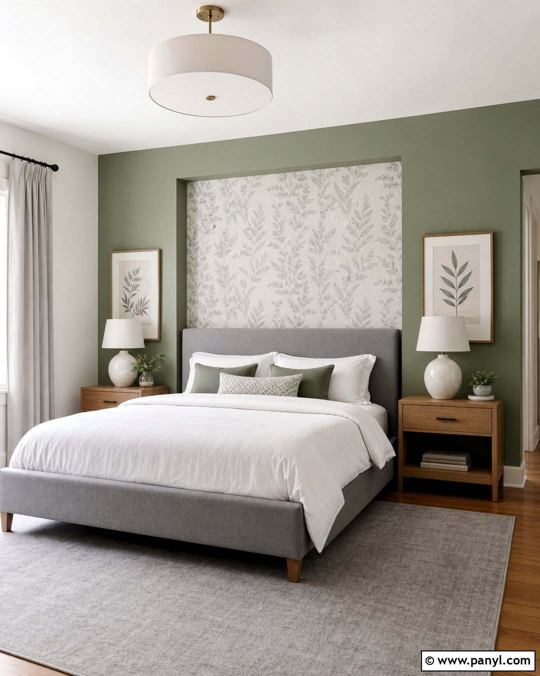 Sage Green Accent Wall With Grey Wallpaper - 20 Sage Green Accent Wall With Grey Ideas
