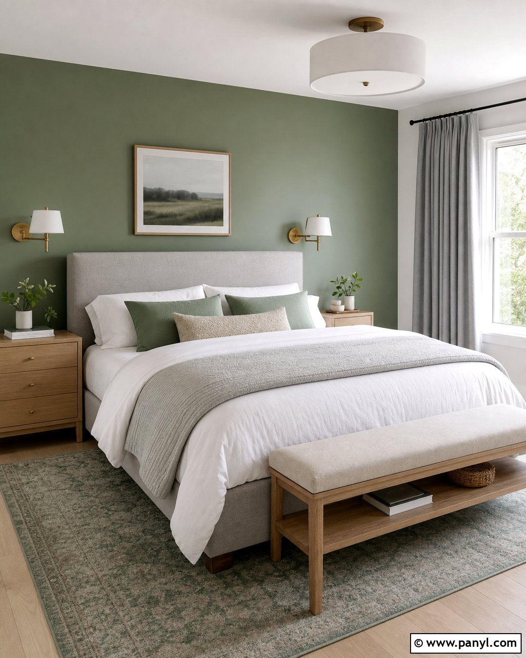 Sage Green Accent Wall With Light Grey Bed - 20 Sage Green Accent Wall With Grey Ideas