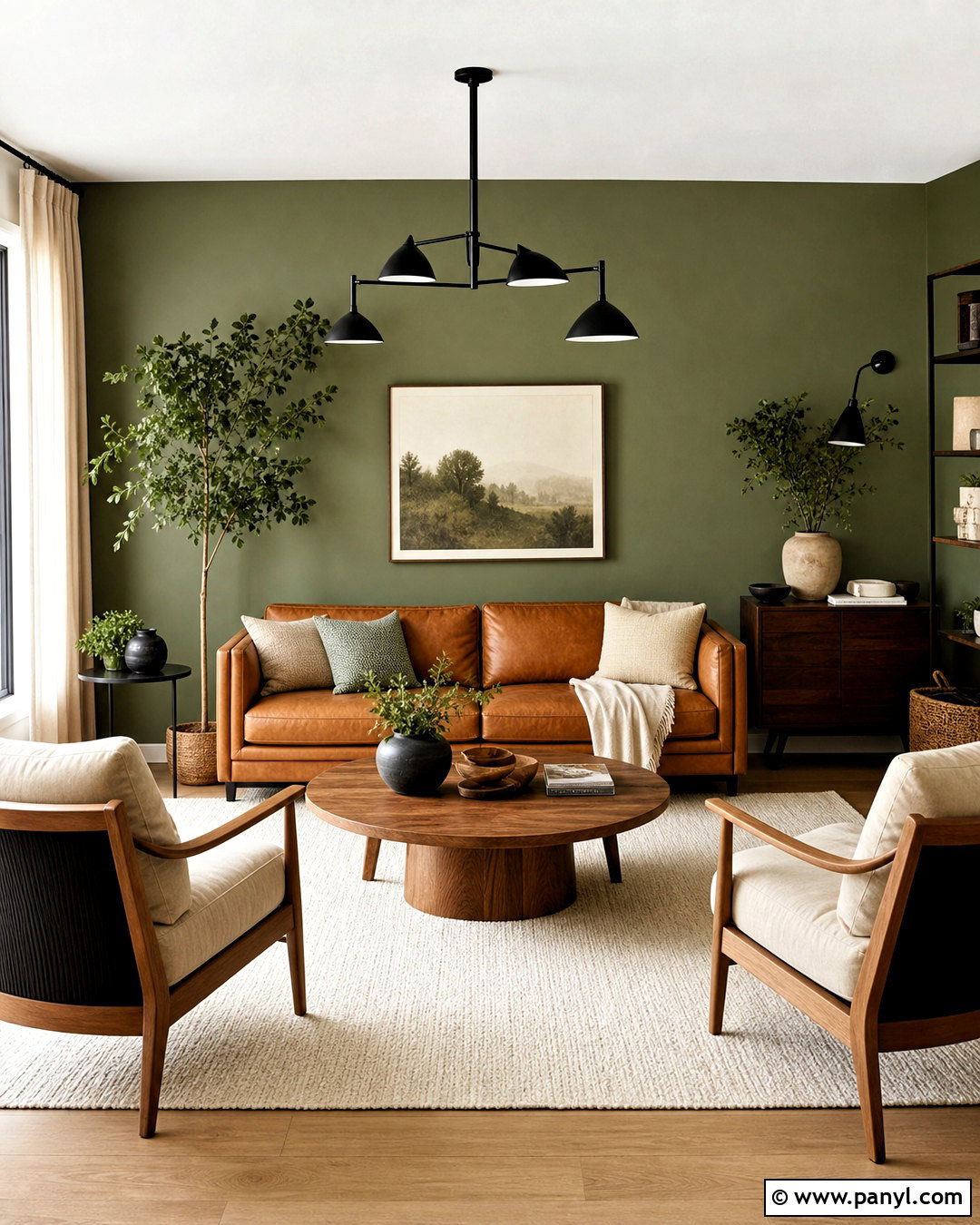 Sage Green Accent Wall With Natural Wood Furniture - 20 sage green accent wall living room ideas
