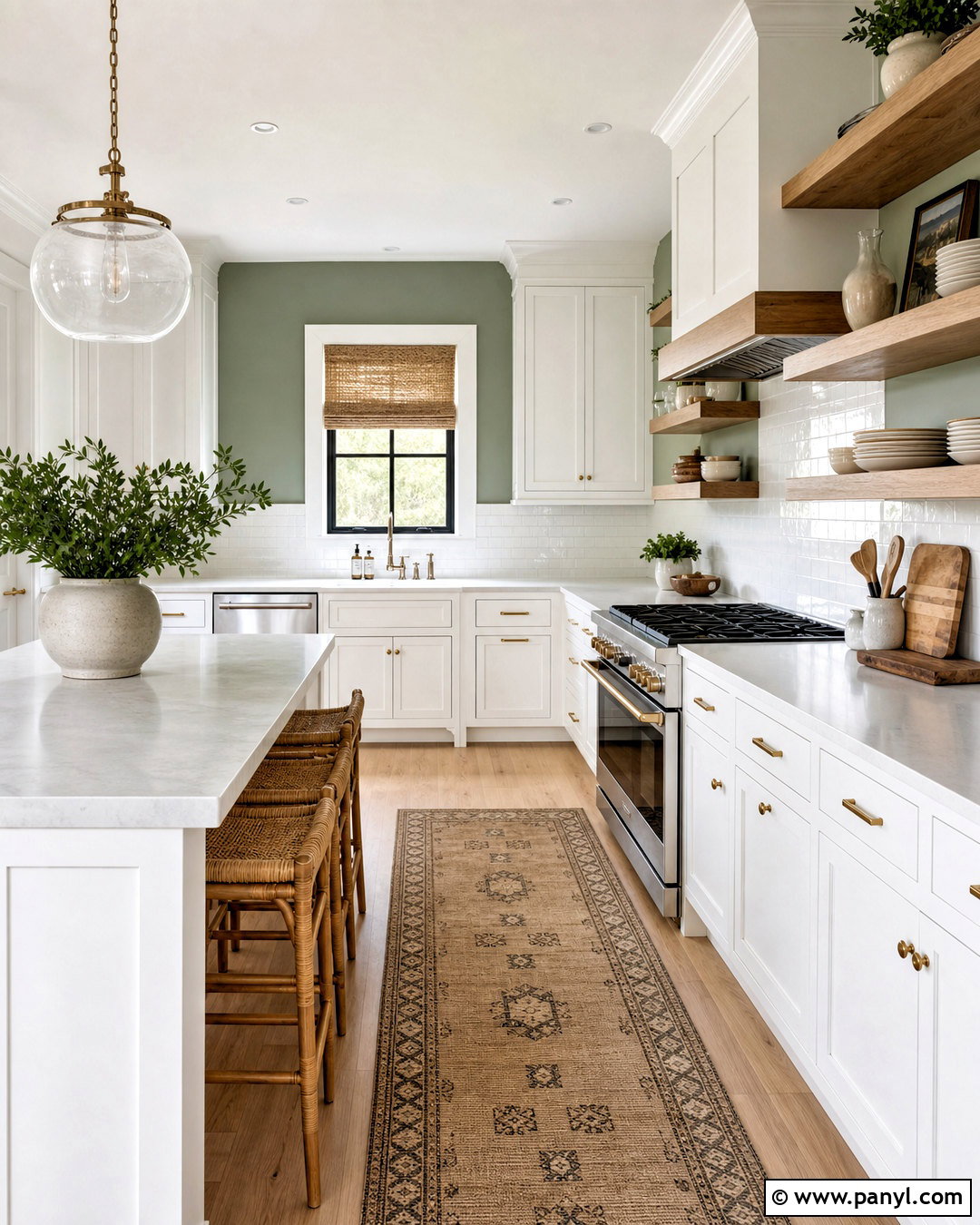 Sage Green Accent Wall With White Cabinets - 20 green accent wall kitchen ideas