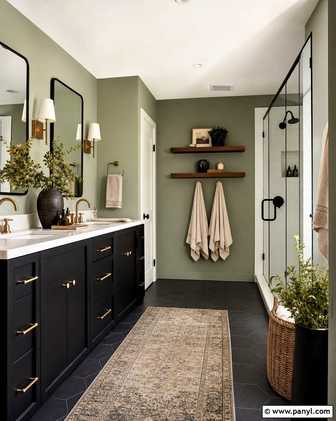 Sage Green And Black Bathroom With Brass Accents - 20 sage green and black bathroom ideas