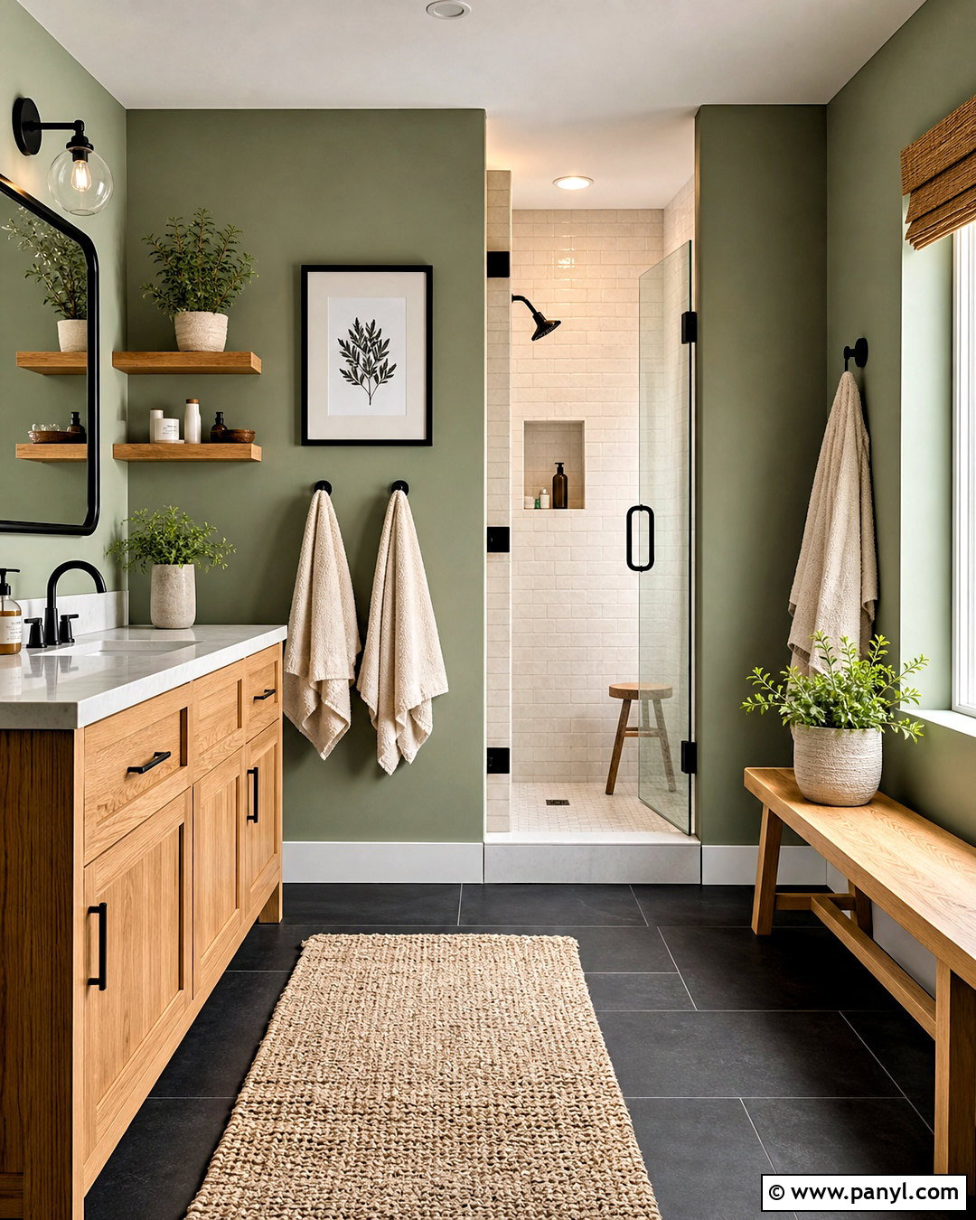 Sage Green And Black Bathroom With Wood Accents - 20 sage green and black bathroom ideas