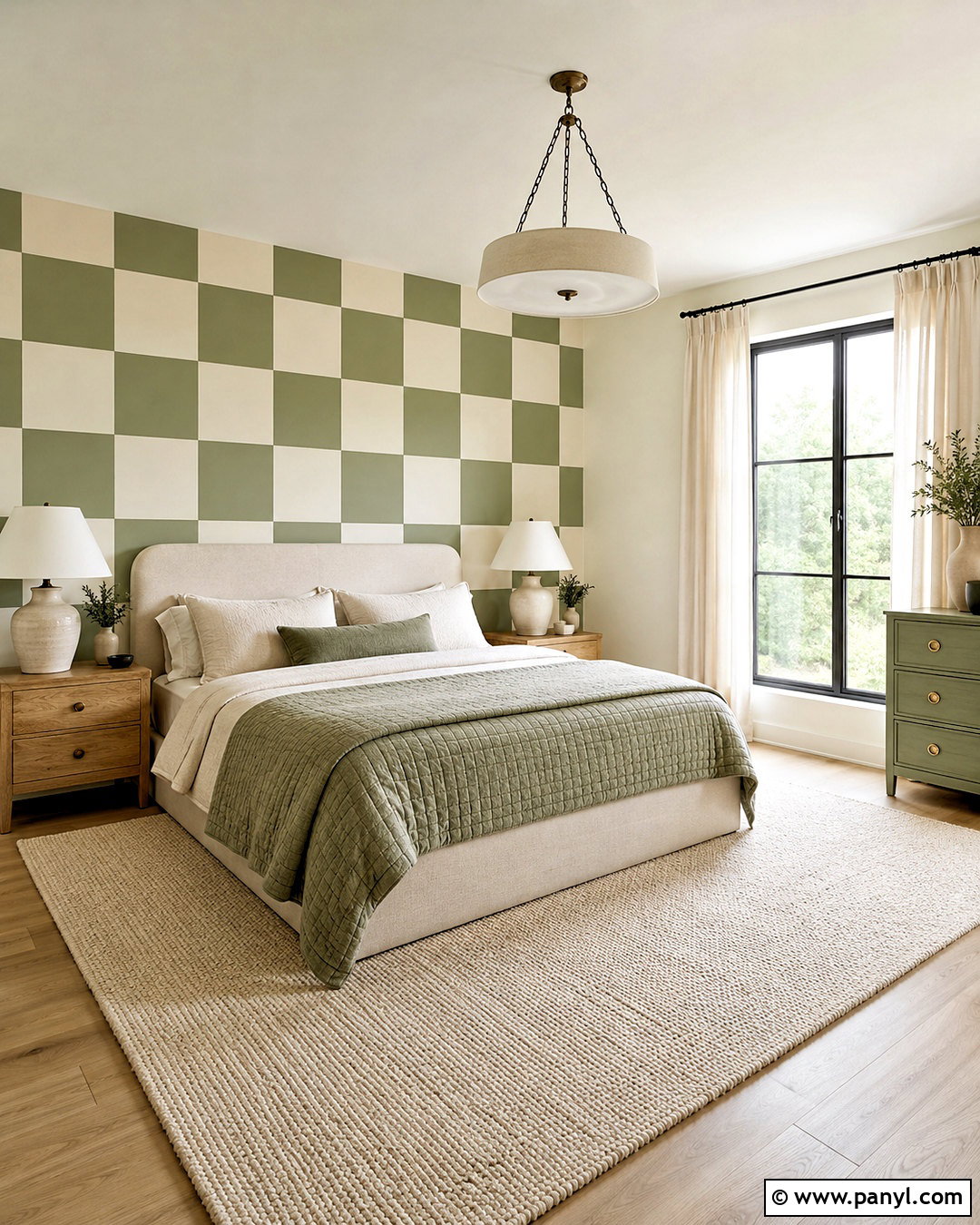 Sage Green And Cream Checkerboard Bedroom Wall - 20 checkerboard wall ideas