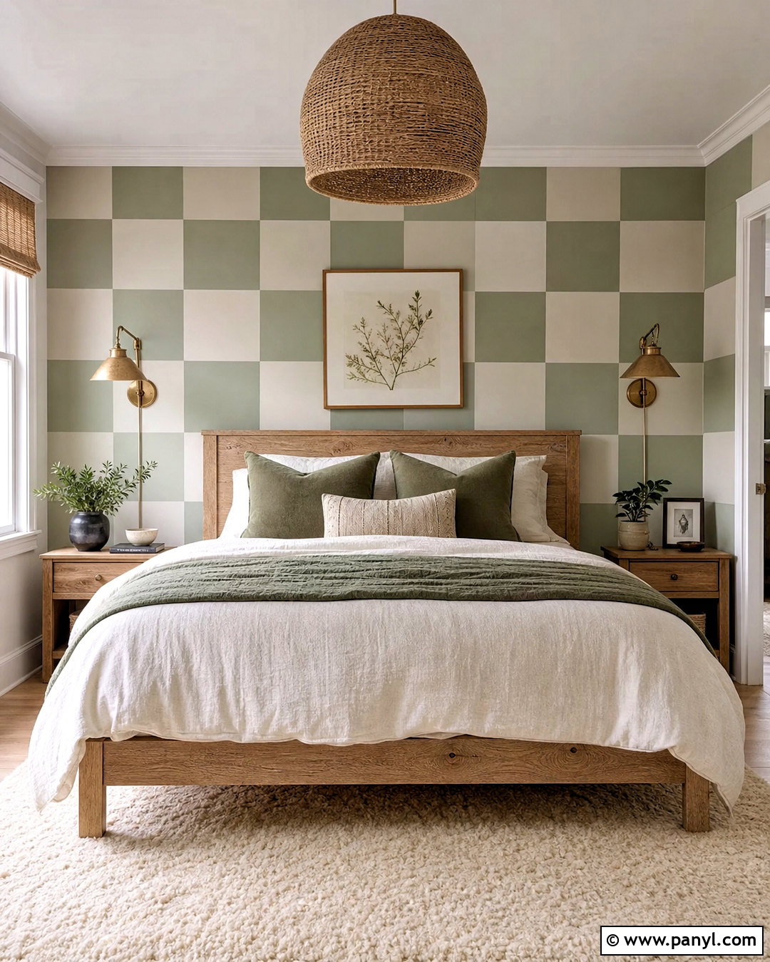 Sage Green And Cream Checkered Bedroom Wall - 20 diy checkered wall ideas
