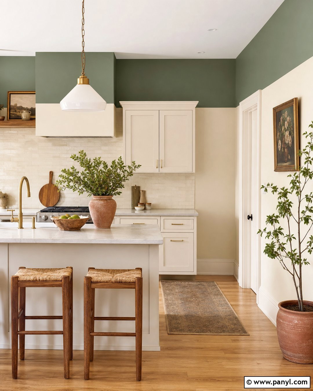 Sage Green And Cream Color Block Kitchen Wall - 20 Color Block Kitchen Wall Ideas