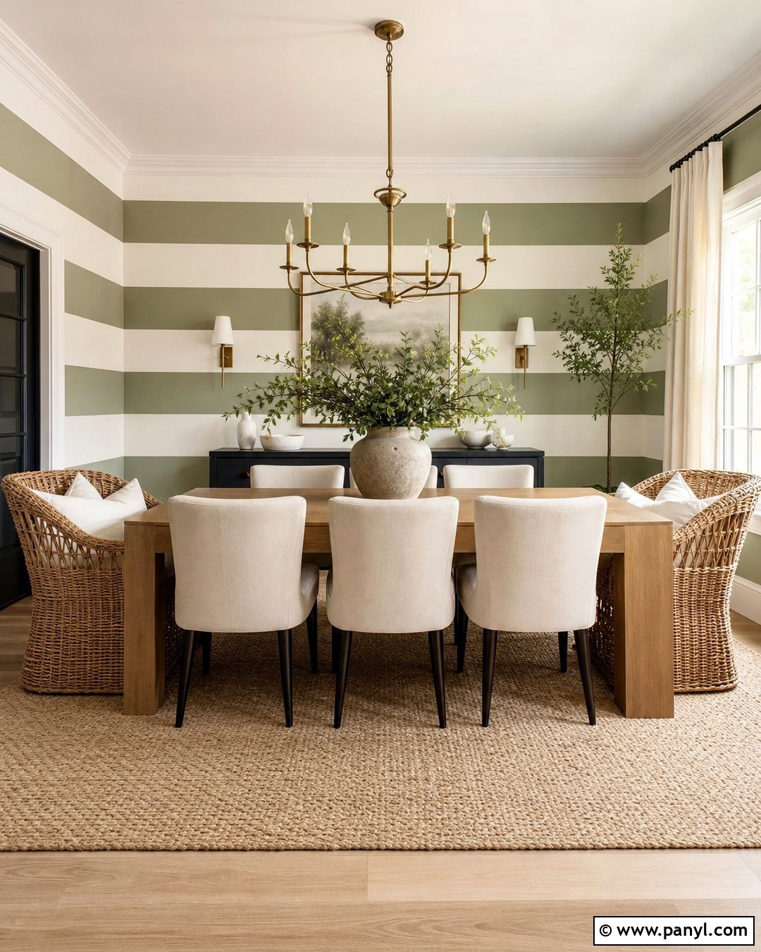 Sage Green And Cream Horizontal Wall Stripes - 30 Horizontal Stripes On Wall Ideas