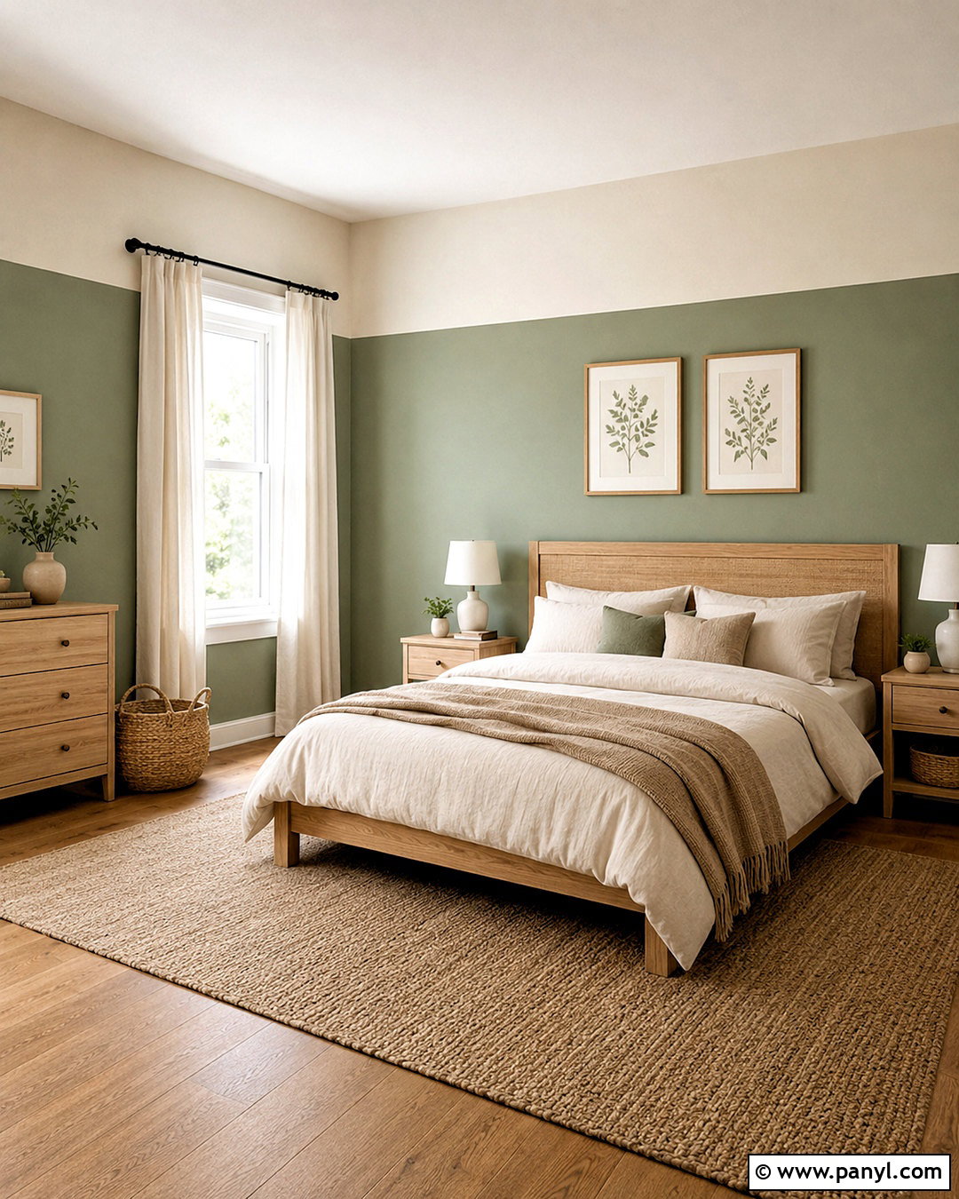 Sage Green And Cream Split Painted Bedroom Walls - 35 Split Painted Walls
