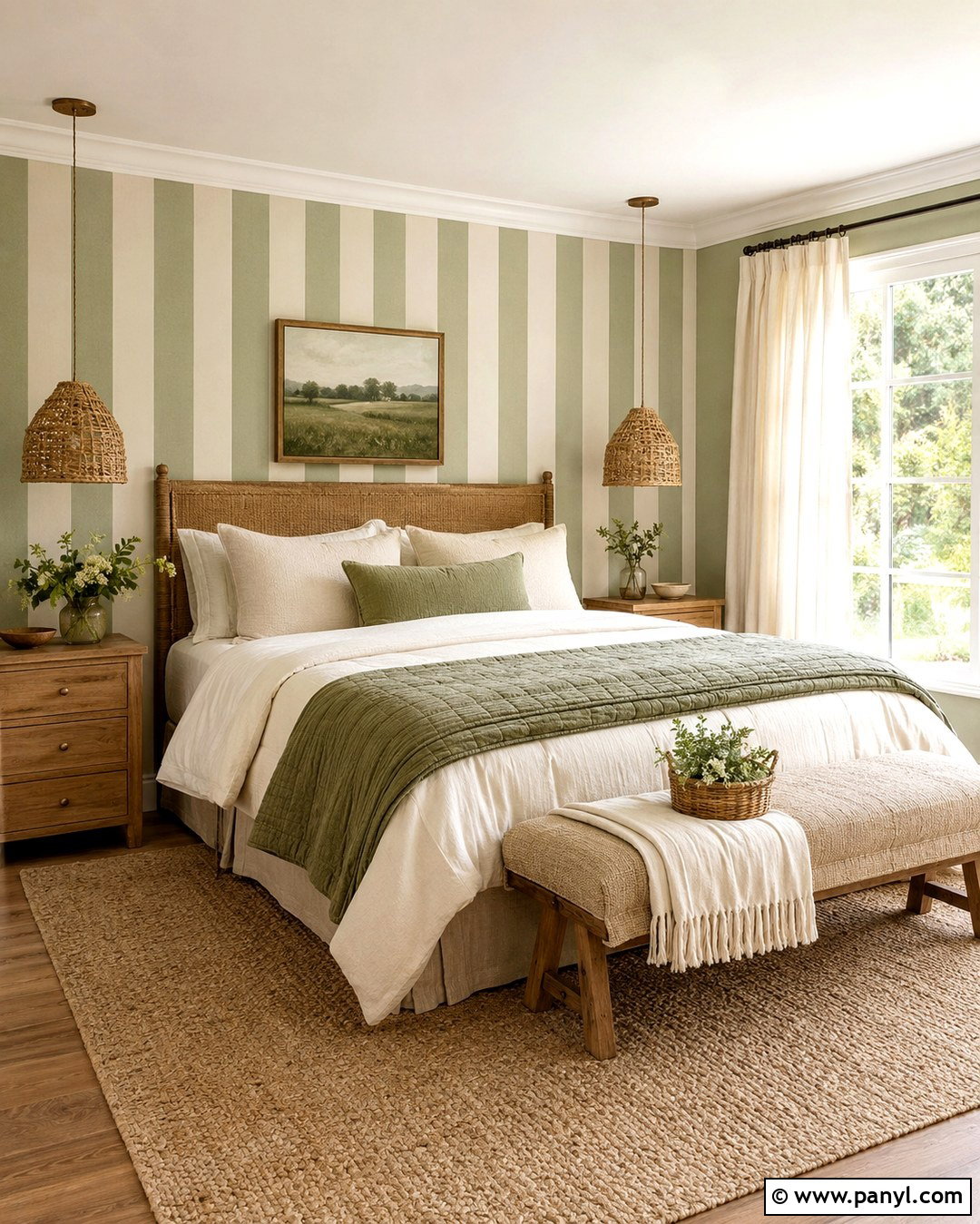 Sage Green And Cream Striped Wall - 20 Striped Wall Paint Colors