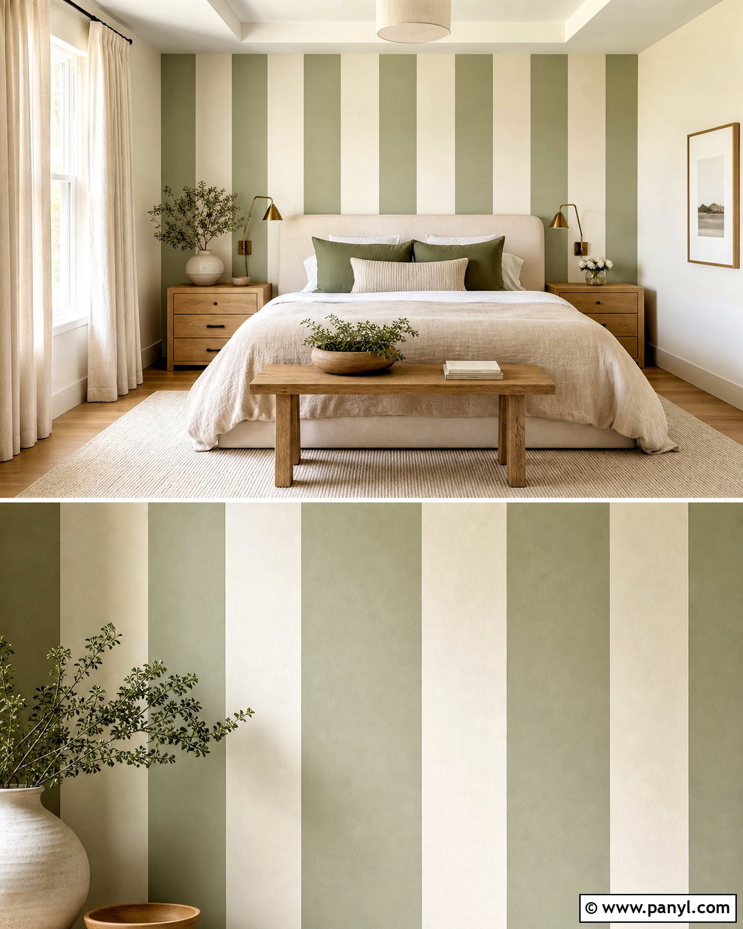 Sage Green And Cream Vertical Striped Bedroom - 20 striped walls vertical ideas