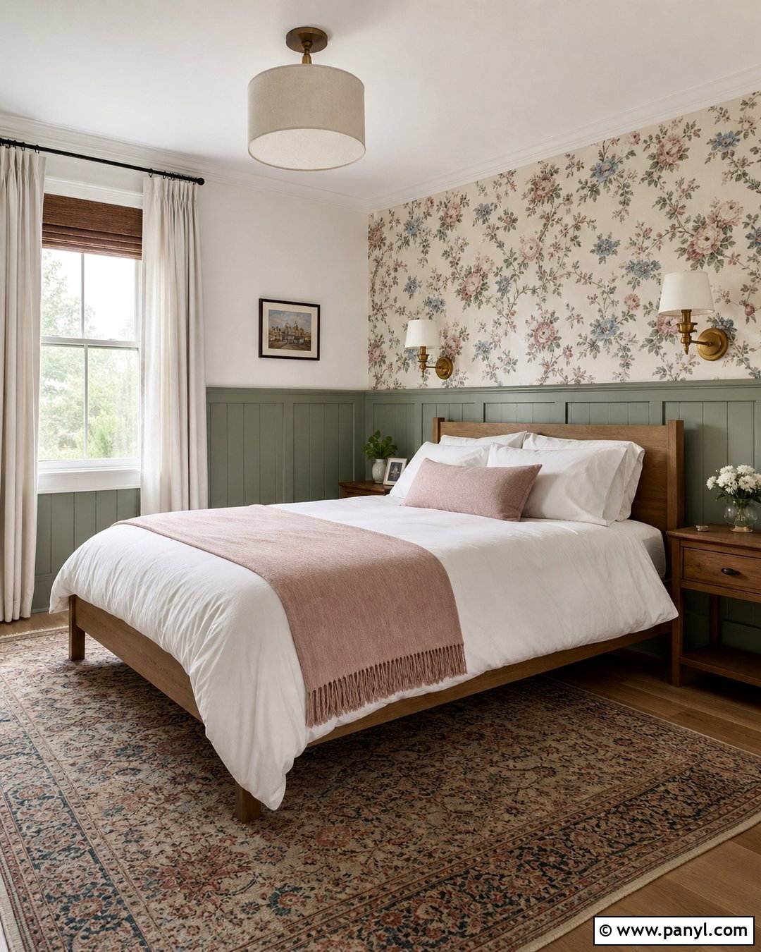 Sage Green And Floral Wallpaper Two Tone Walls - 45 two tone walls