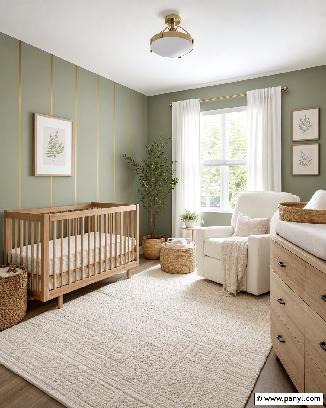 Sage Green And Gold Stripe Nursery Wall - 35 gold stripe wall ideas