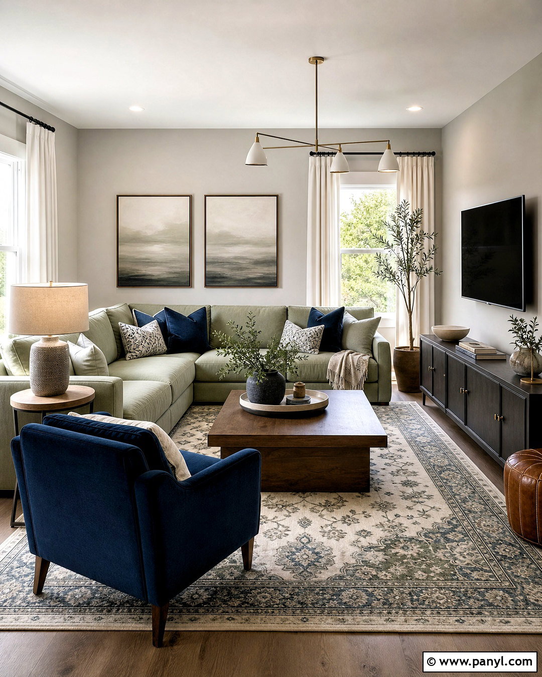 Sage Green And Grey Living Room With Navy Accents - 20 sage green and grey living room ideas