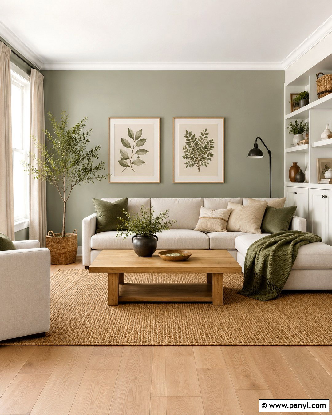Sage Green And Warm White Interior Walls - 20 Colour Combination For Interior Walls