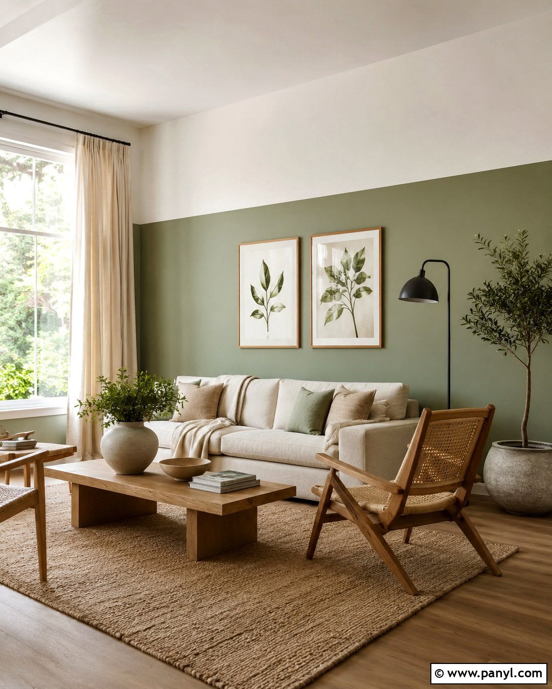 Sage Green And Warm White Split Wall - 20 Split Wall Color Ideas