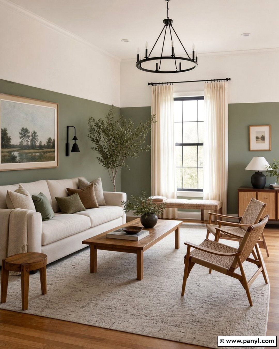 Sage Green And Warm White Two Tone Wall - 35 2 Tone Wall Paint Ideas