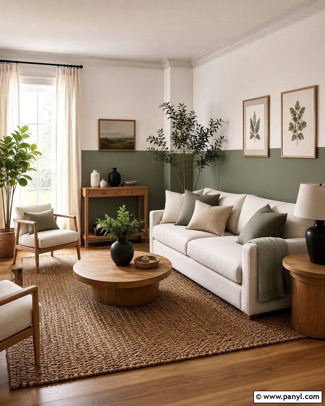 Sage Green And White Half-Painted Living Room - 20 Room Painted Half And Half Ideas