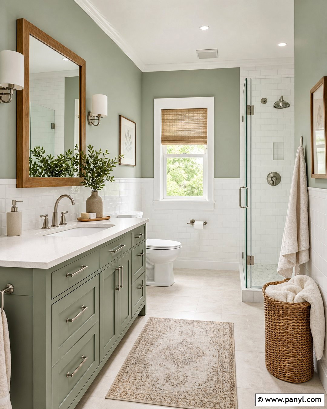 Sage Green And White Tile Bathroom Walls - 30 Two Toned Bathroom Walls