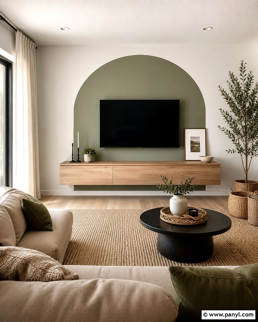 Sage Green Arch Behind TV - 20 Paint Around Tv On Wall Ideas