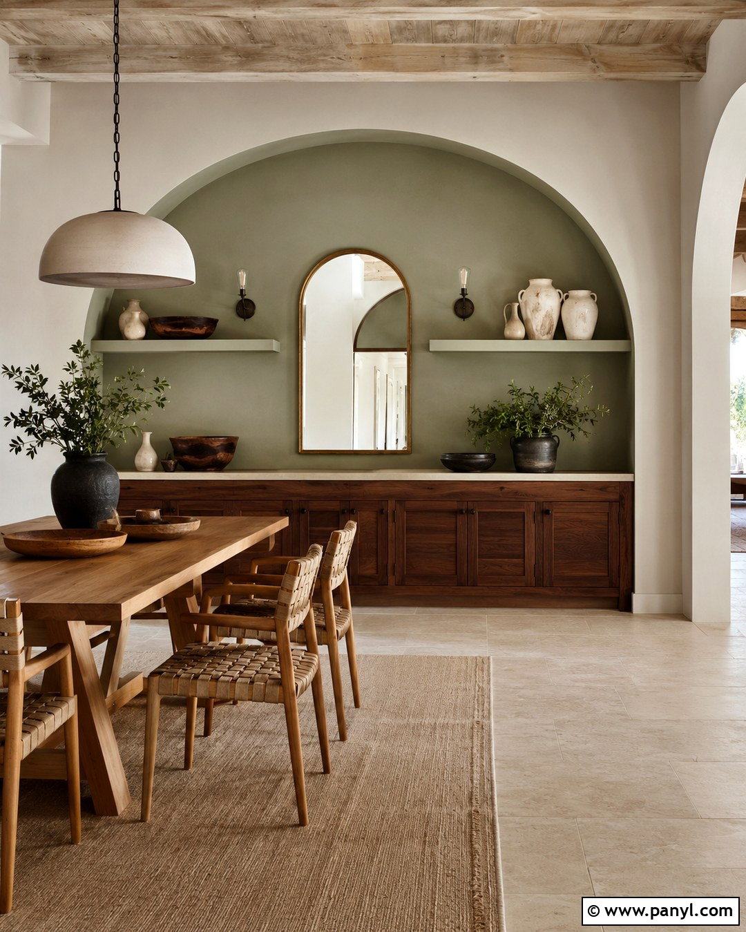 Sage Green Arched Dining Niche - 20 Sage Green Statement Wall Ideas