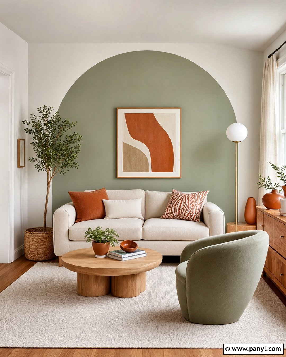 Sage Green Arched Feature Wall - 25 Sage Green Feature Wall Living Room Ideas