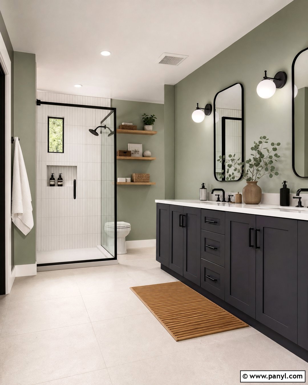 Sage Green Bathroom Walls With A Charcoal Vanity - 35 sage green bathroom walls