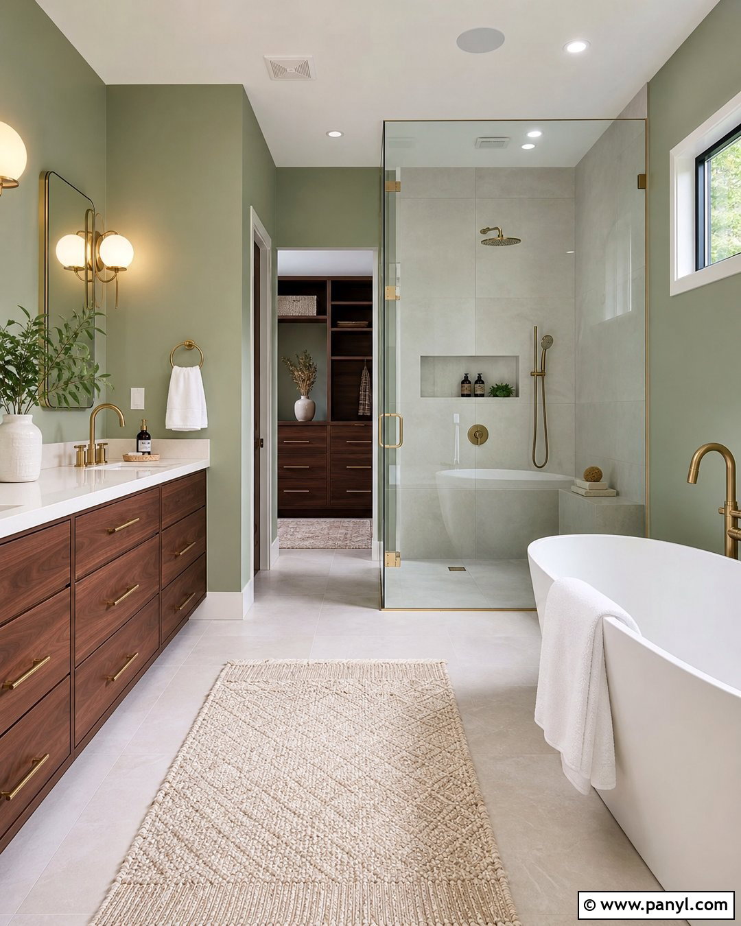 Sage Green Bathroom Walls With A Walnut Vanity - 35 sage green bathroom walls