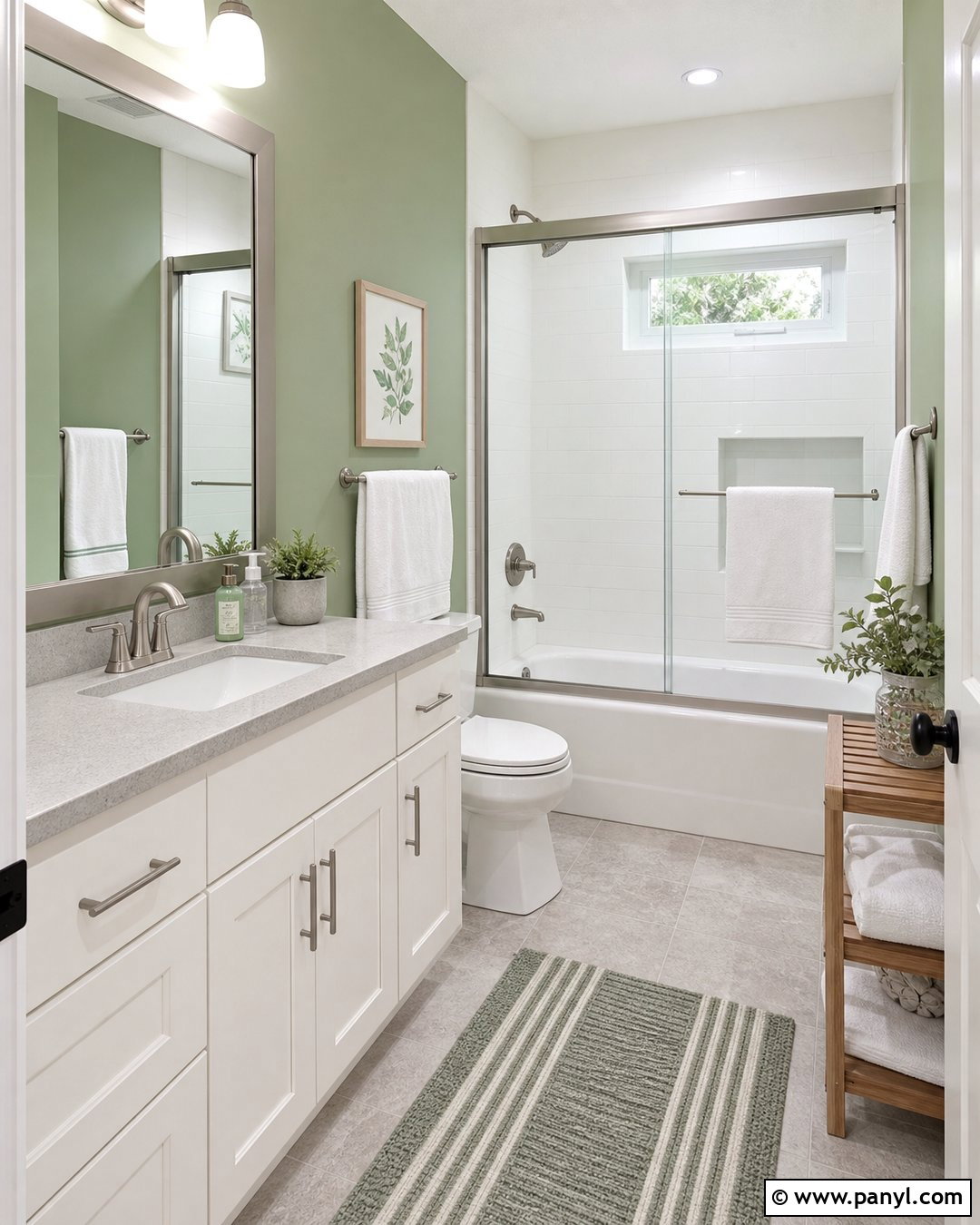 Sage Green Bathroom Walls With A White Vanity - 35 sage green bathroom walls